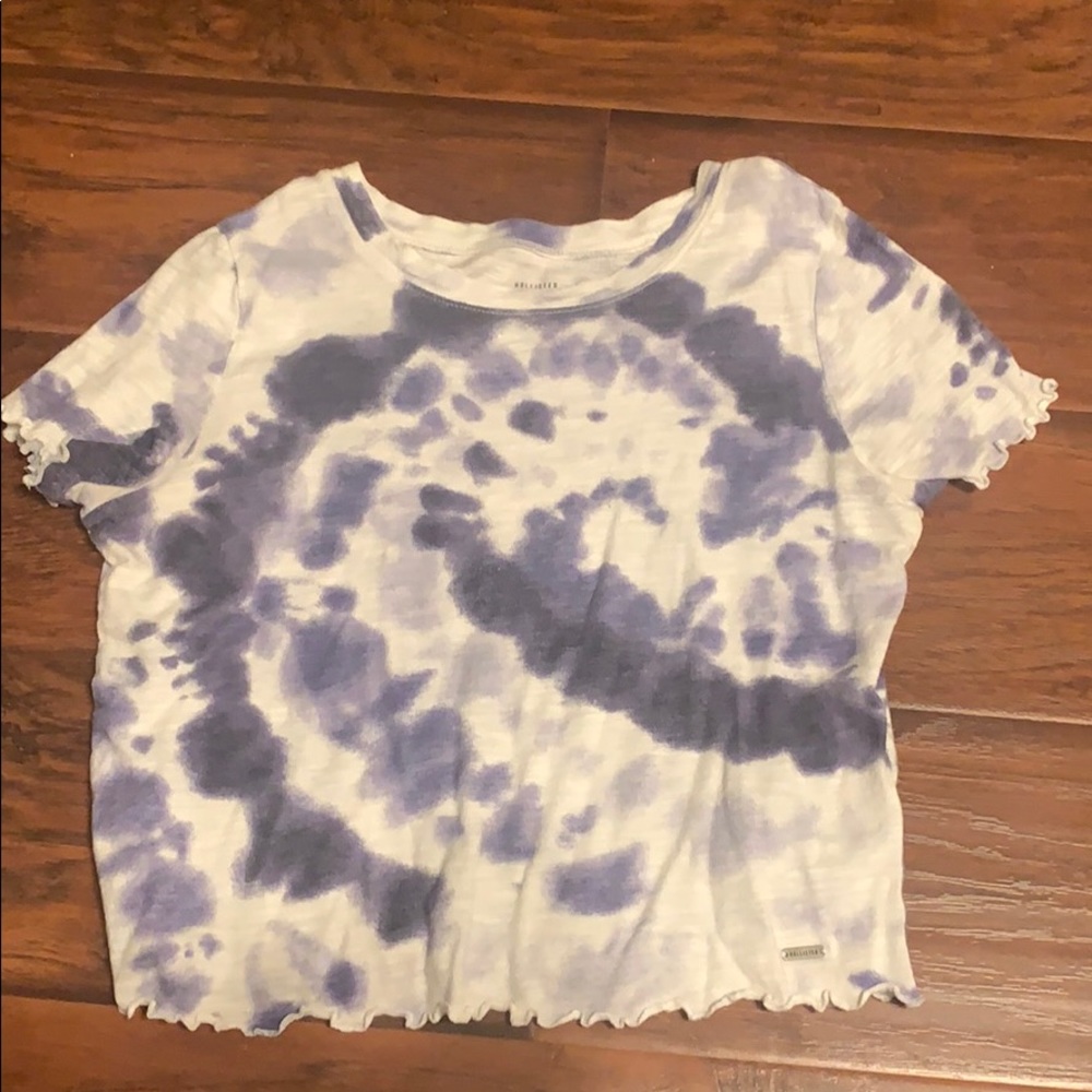 Hollister blue and white tie dye crop top